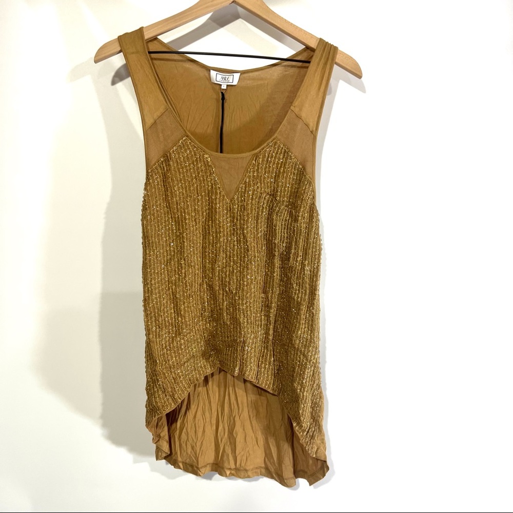 MLV Gold Scoop Neck Sequin Sleeveless Blouse Top NWT
